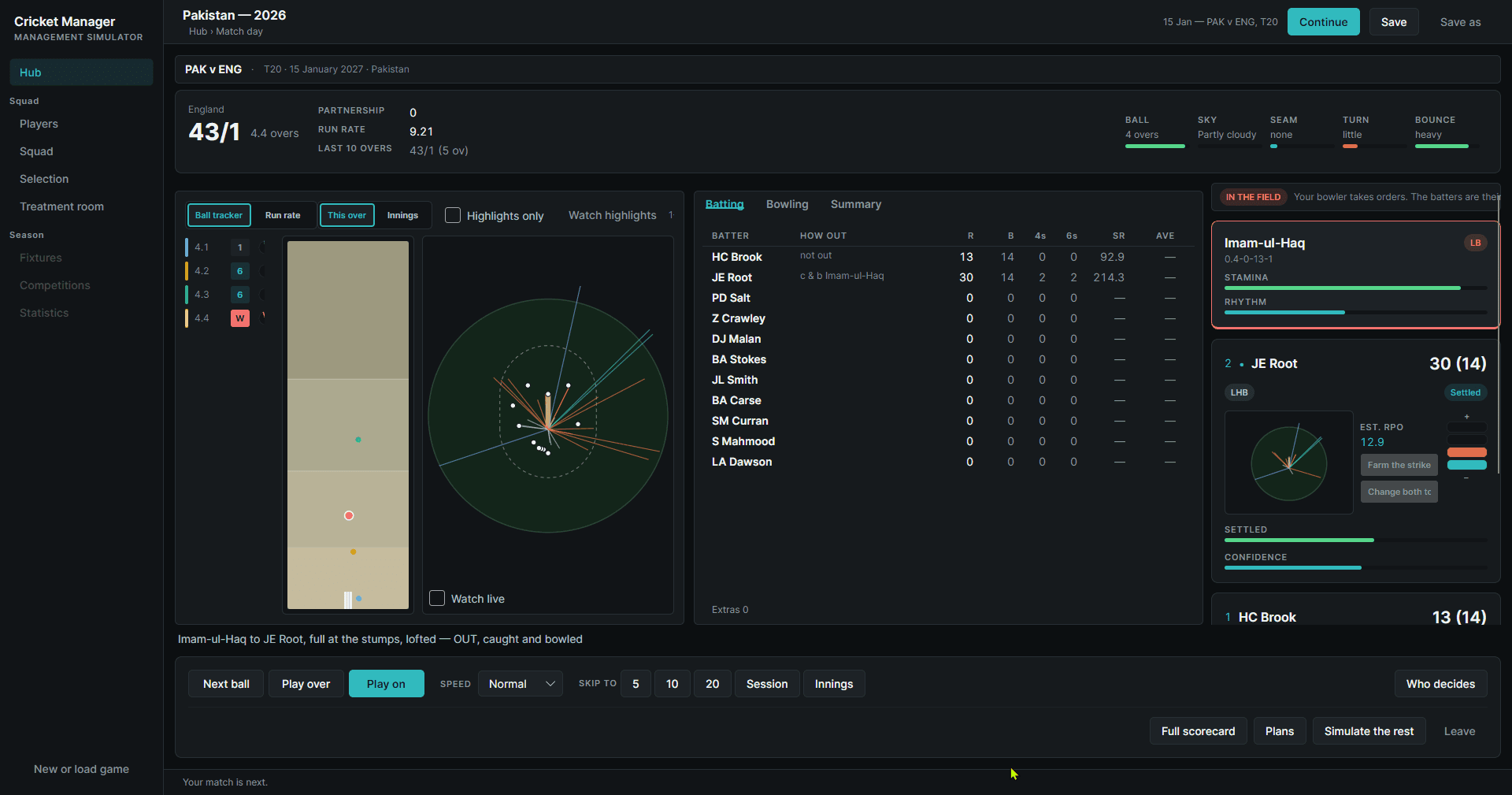 Match day as built: Pakistan v England T20 with the ball tracker, wagon wheel, scorecard and the batters at the crease