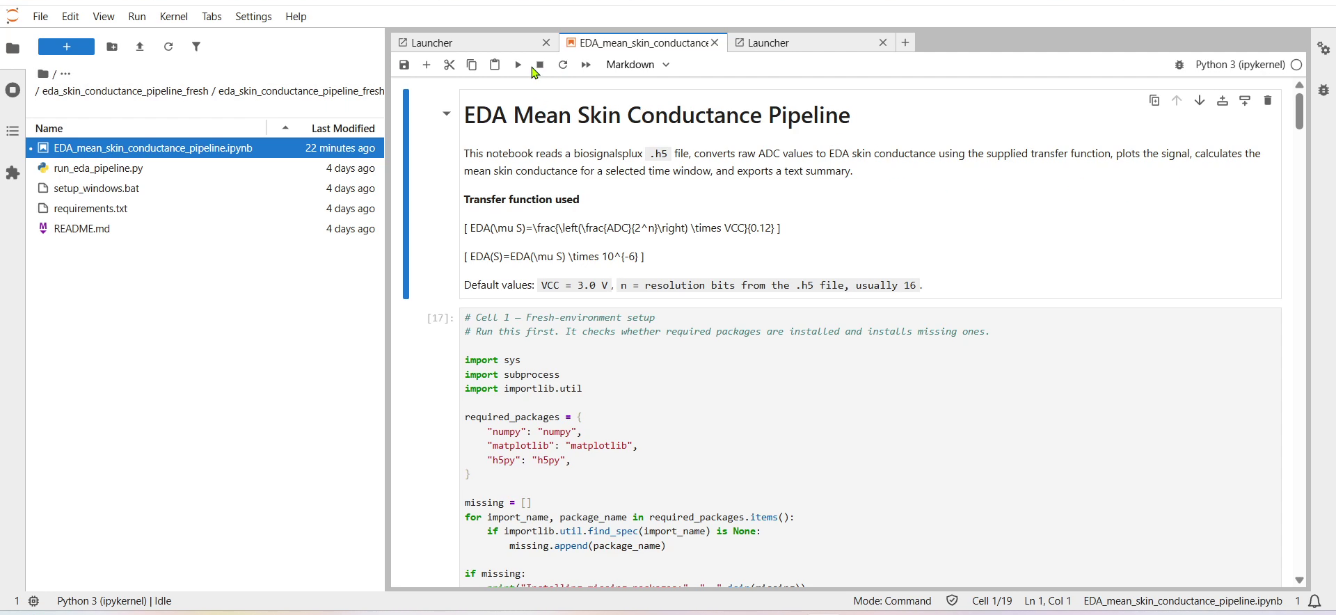 JupyterLab notebook computing mean EDA