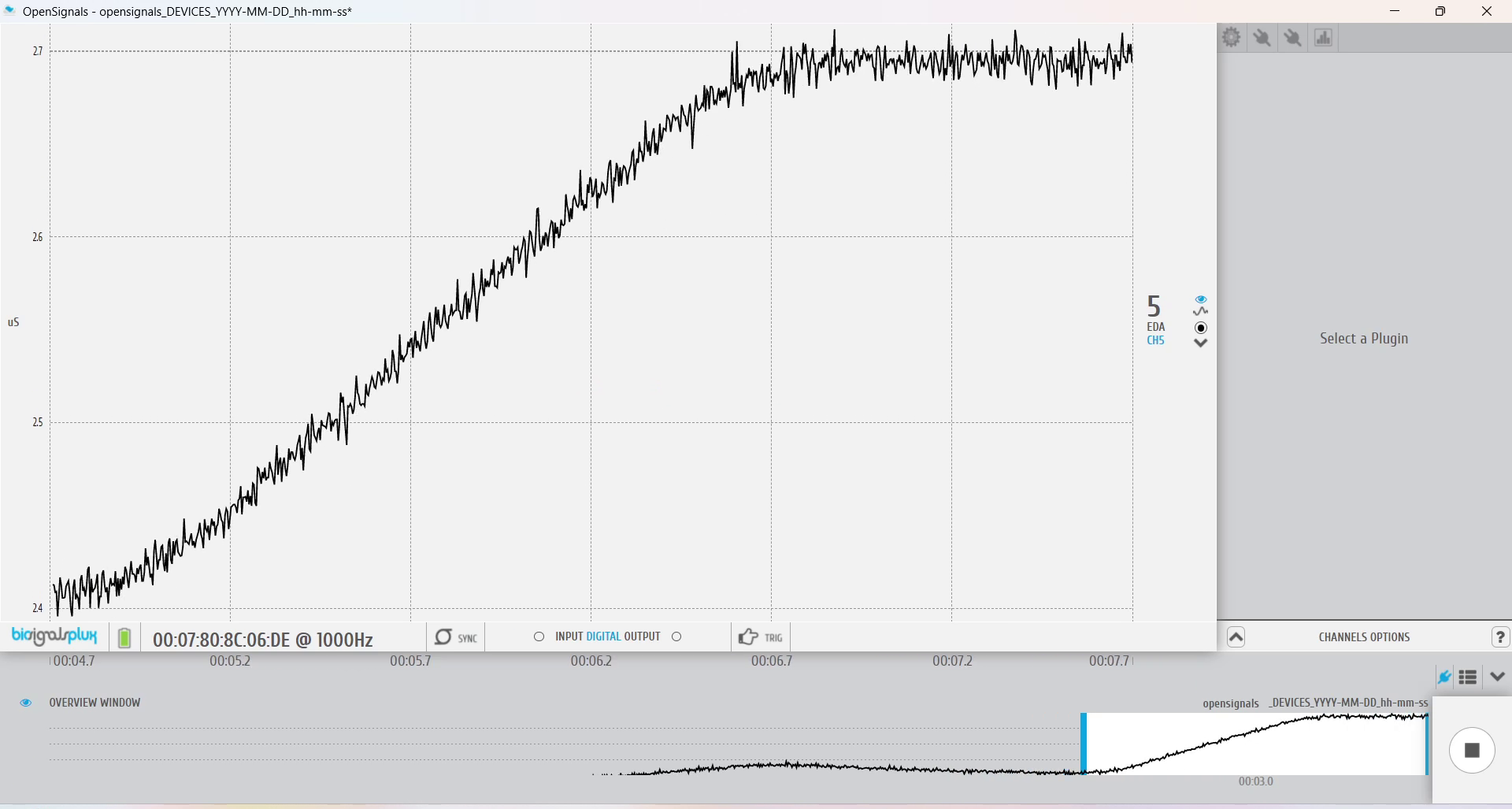 OpenSignals live waveform recording