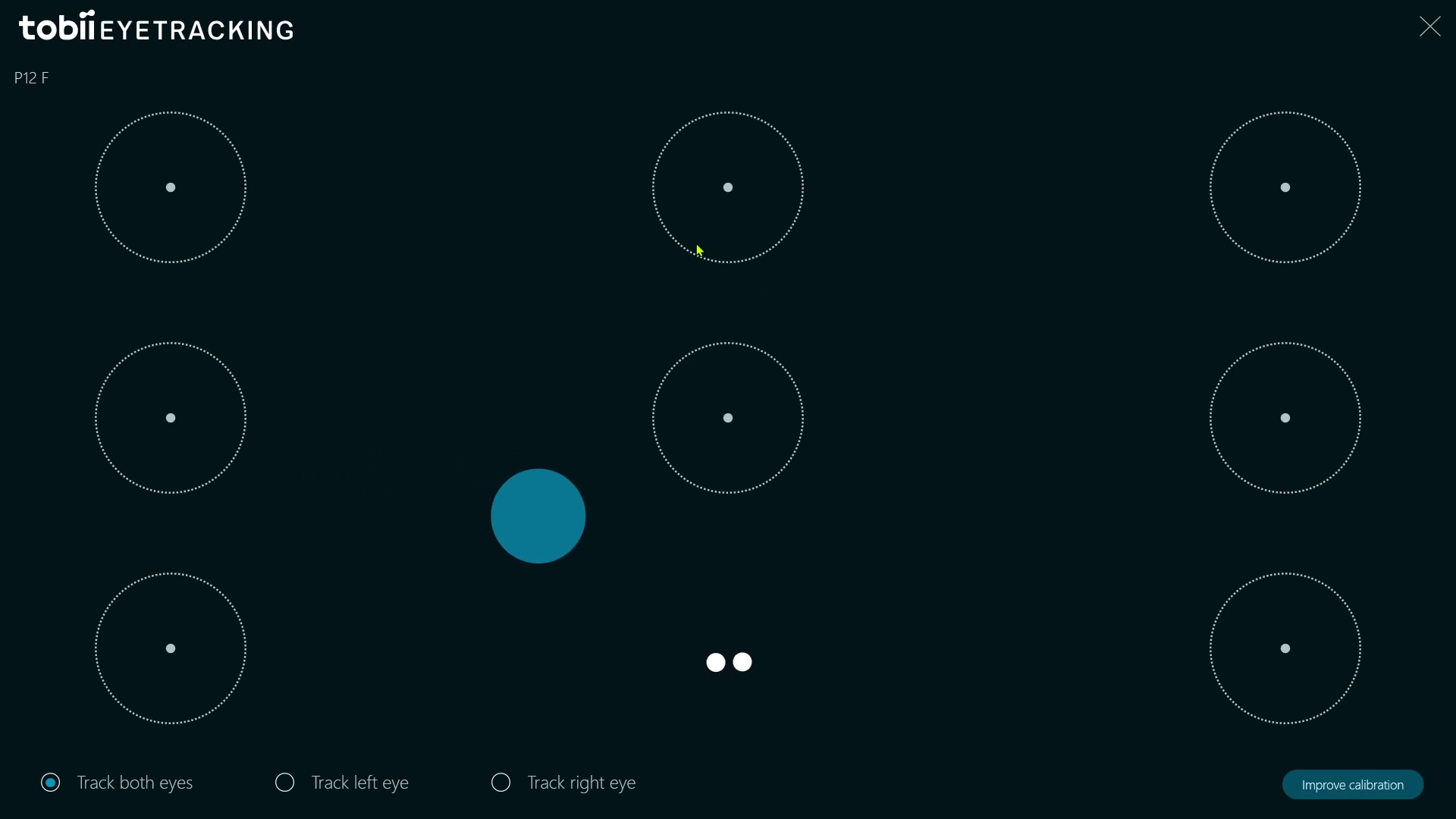 Tobii Core validation: a nine-point grid with a qualitative gaze trace